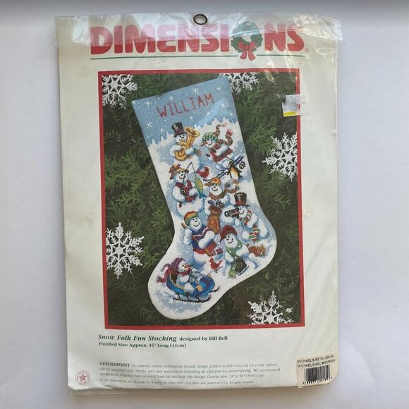 Vintage Dimensions Needlepoint Stocking Kit Snow Folk Fun Snowman - Picture 2 of 3